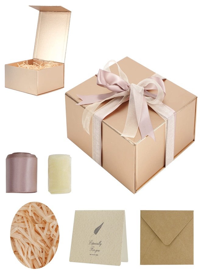 HUIHUANG Rose Gold Luxury Gift Boxes with Lids Bridesmaid Proposal Box Collapsible 7.8 x 7 x 3.1 In Magnetic Closure Collapsible Gift Boxes for Presents with Card,Ribbon,Shredded Paper Filler-1 Pack - Image 1